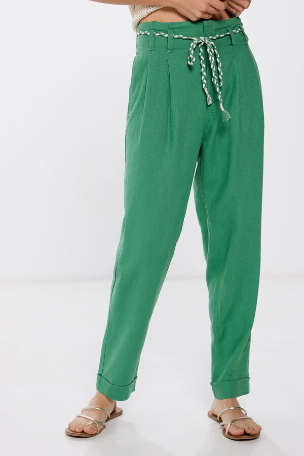 Springfield Lanene pantalone sa kaišem u dve boje boja slonovače