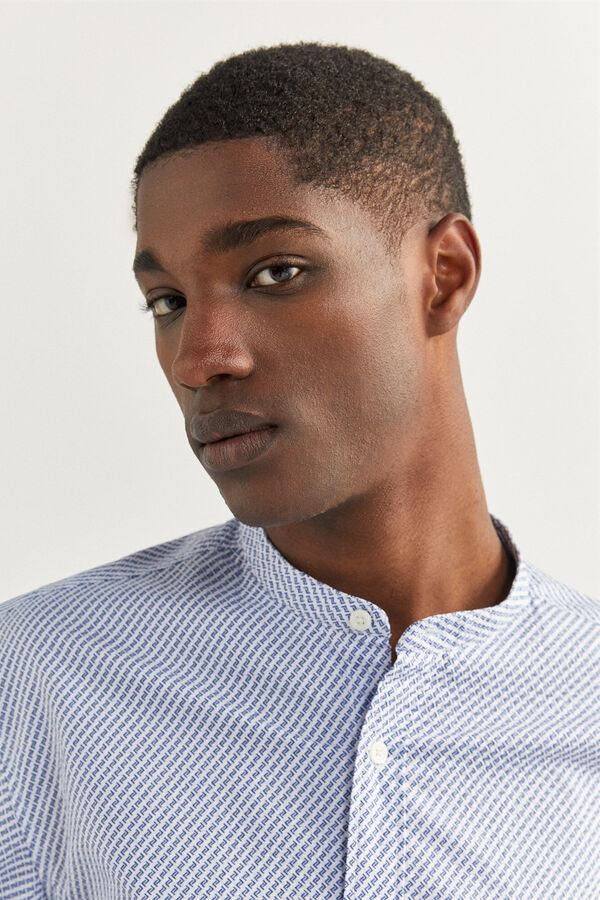 Springfield Linen shirt with contrasting Mandarin collar natural