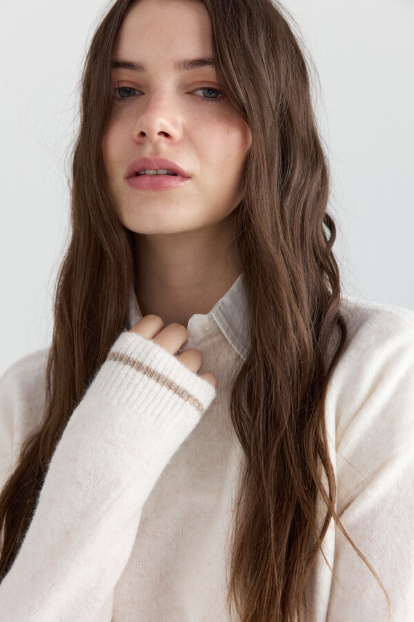 Springfield Shirt-style mixed fabric jumper beige
