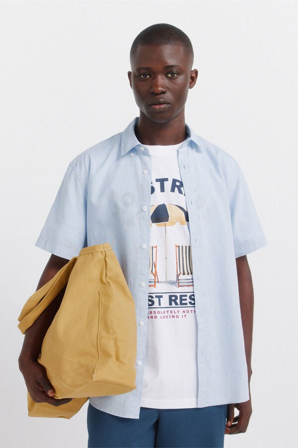 Springfield Linen short sleeve shirt blue