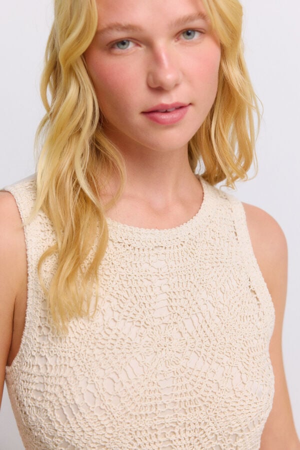 Springfield Crochet sleeveless dress brown