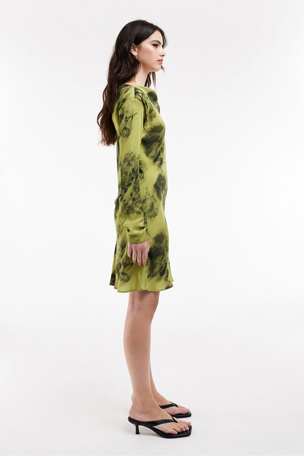 Topshop Printed long-sleeved short dress green