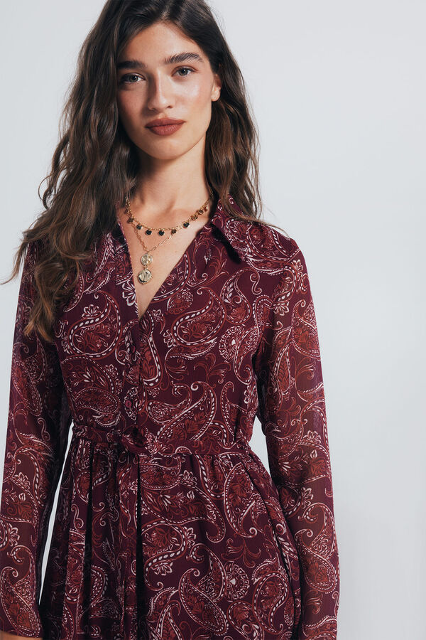 Springfield Printed midi shirt dress. red