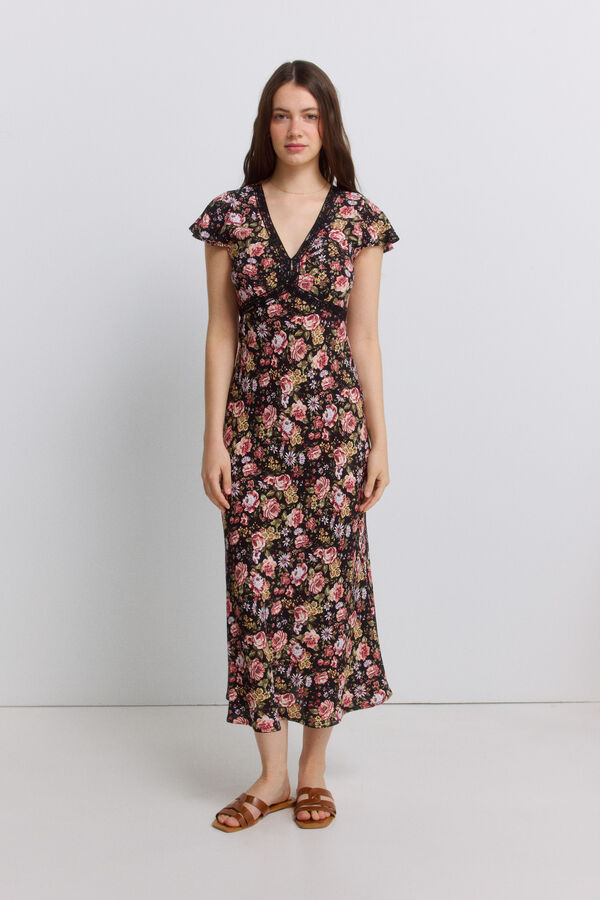 Springfield Printed lace midi dress pink