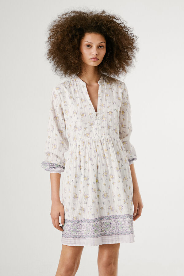 Pepe Jeans Vestido corto de manga larga con estampado floral. amarillo