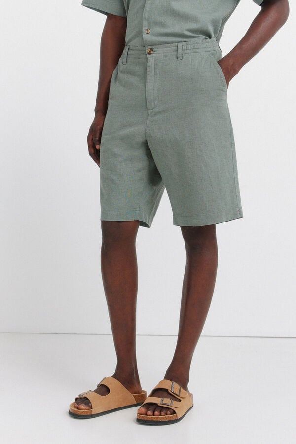 Springfield Bež lanene bermude opu&scaron;tenog kroja Zelena