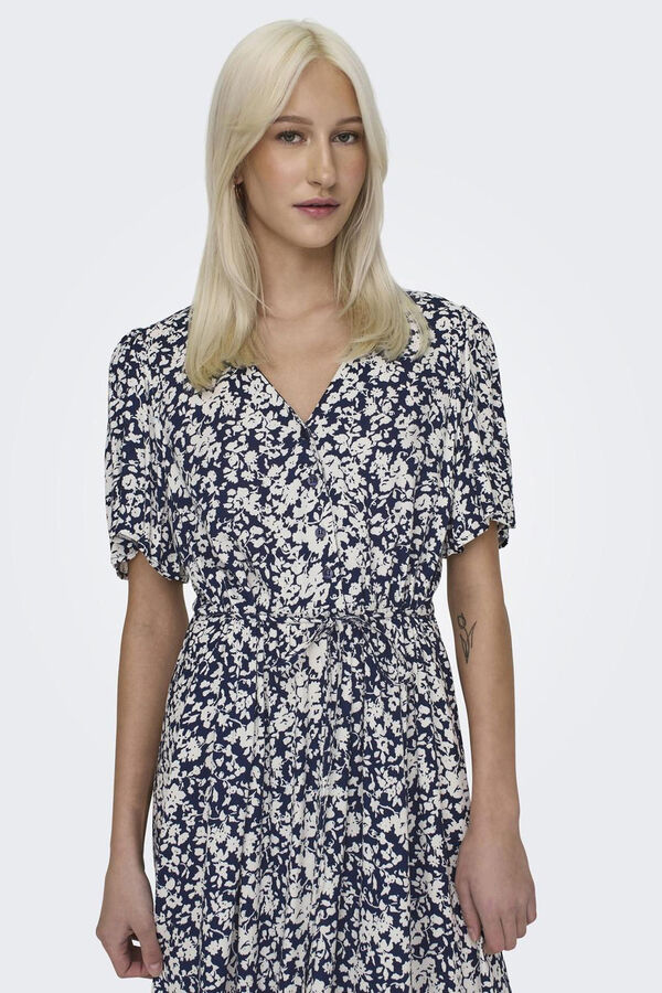 Only Vestido midi manga corta azul