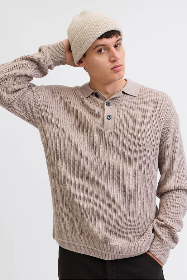 Jack & Jones Jersey-Knit polo shirt with button-down neck grey