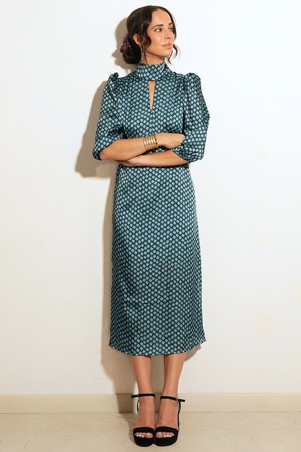 Cul Sac Puffed sleeve midi dress blue