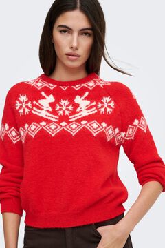 Only Camisola de Natal de gola redonda vermelho