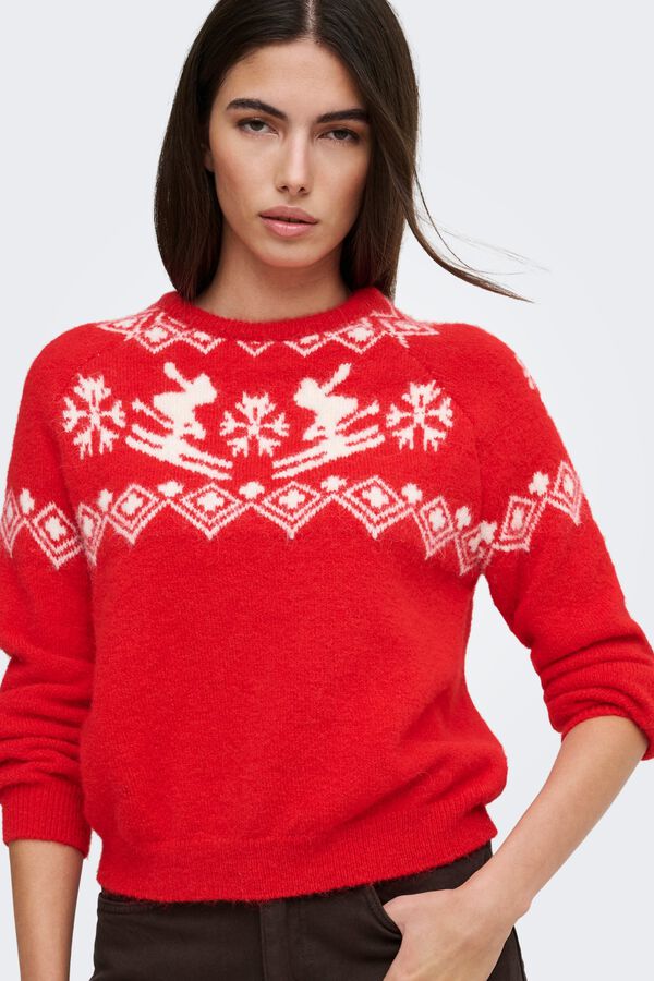 Only Camisola de Natal de gola redonda vermelho