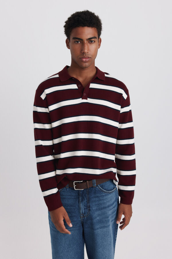 Springfield Striped jacquard long sleeve polo shirt red