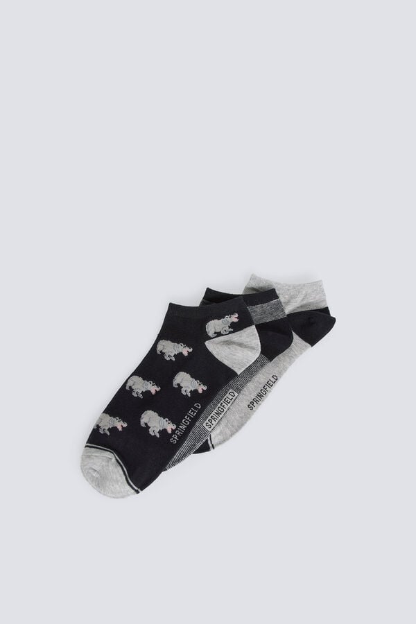Springfield 3-pack hippo print ankle socks black