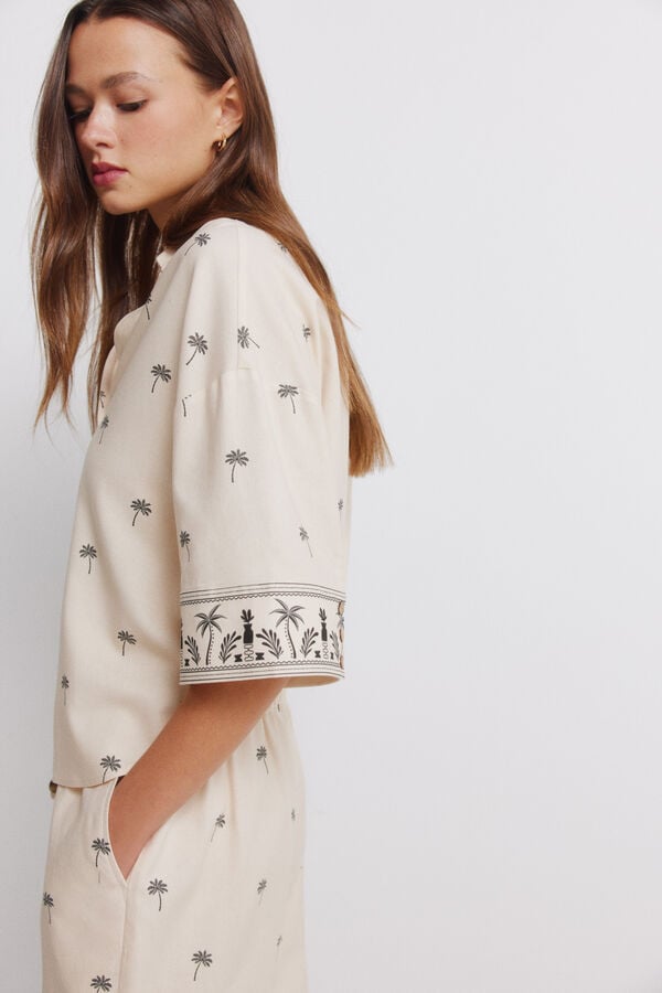 Springfield Chemise manches courtes imprim&eacute;e oversize nude