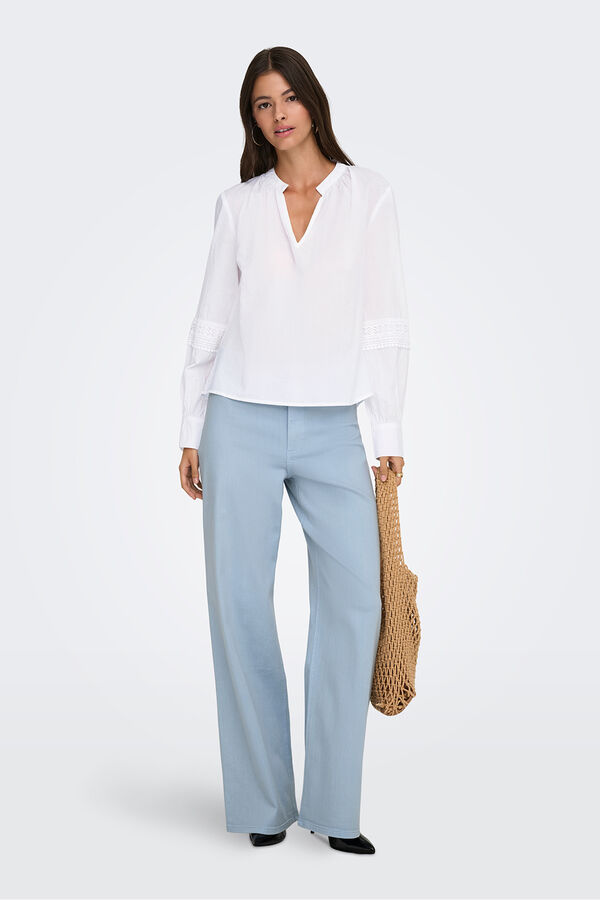 JDY Long sleeve embroidered blouse white