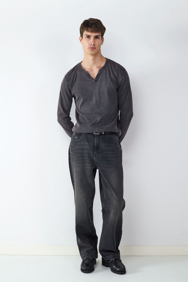 Balmohk long sleeve neck T-shirt with a washed effect black