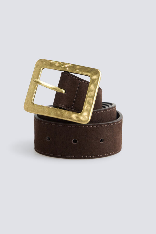 Springfield Faux suede belt with gold buckle brown