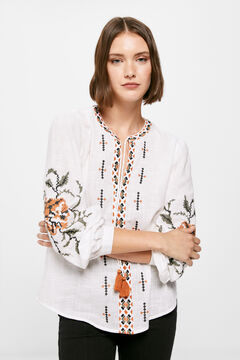 Springfield Ethnic embroidery blouse camel