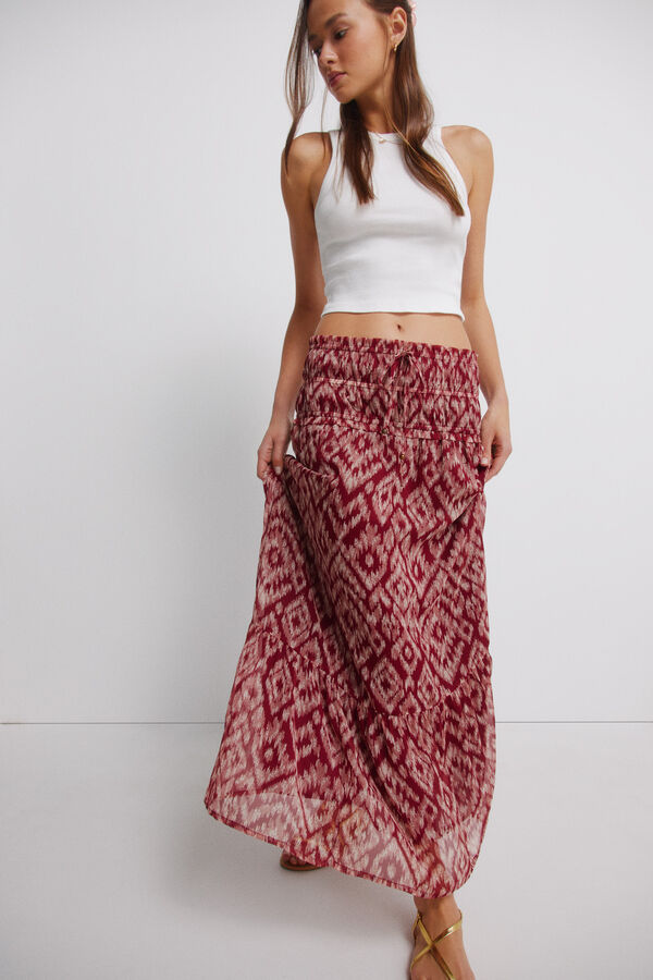 Springfield Smocked waist long skirt printed