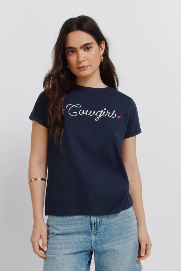 Springfield Cotton short sleeve T-shirt "cowgirl" blue
