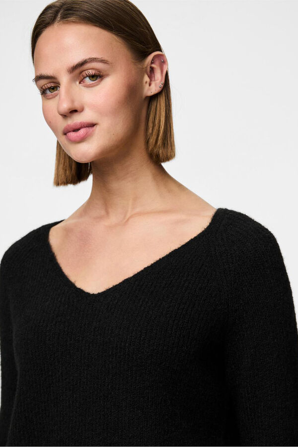 Pieces Camisola gola em bico b&aacute;sica preto