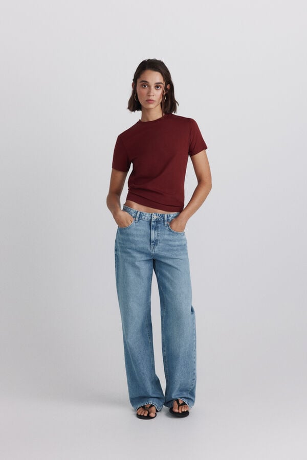 Springfield Plain cotton basic T-shirt beige