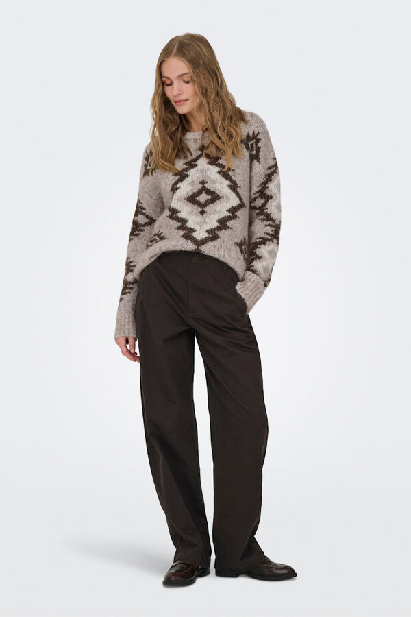 Only Jacquard -Pullover mit Rundhalsausschnitt Nude