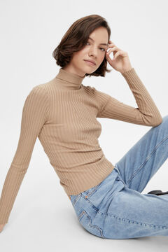 Springfield Polo neck jersey-knit jumper brown