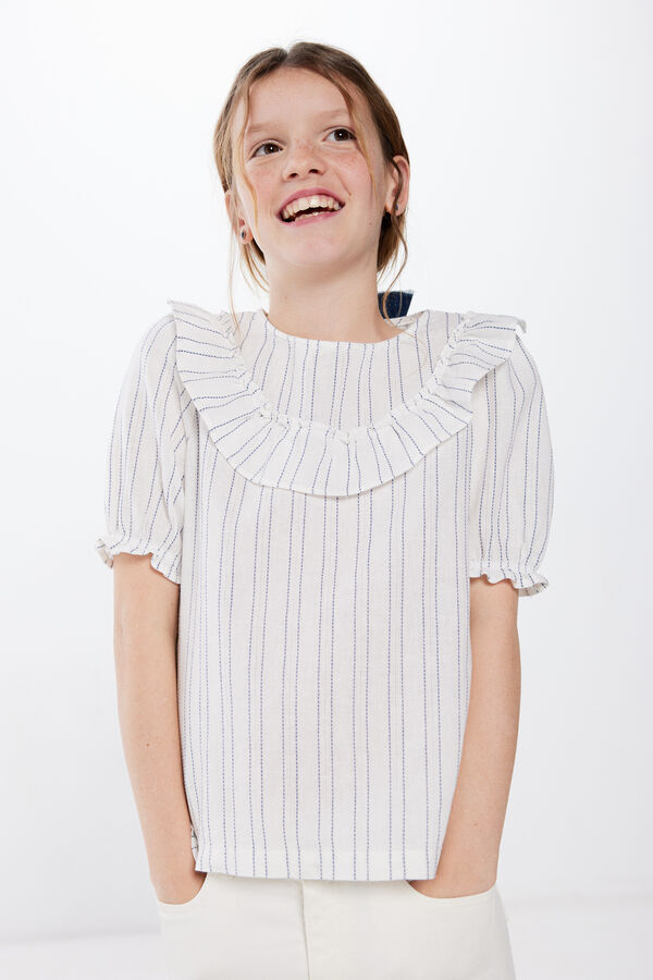 Springfield Prugasta bluza od lana za devojčice bela
