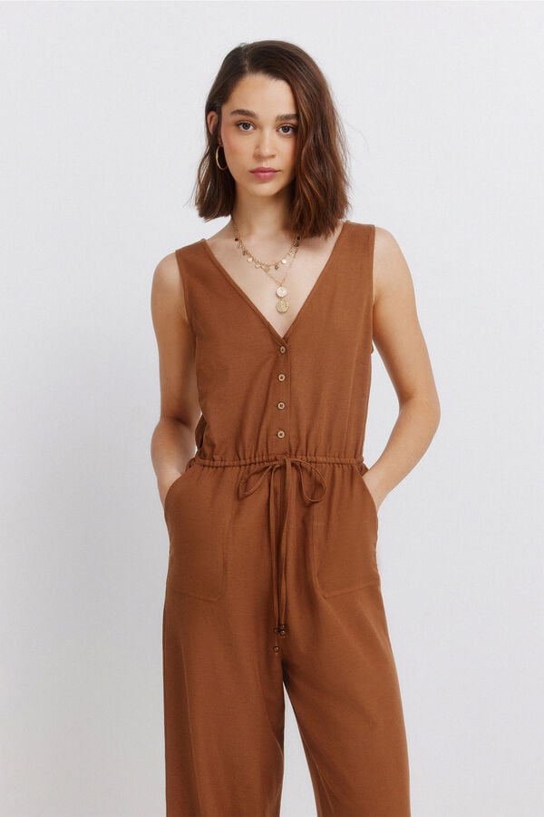 Springfield Printed sleeveless jumpsuit nude