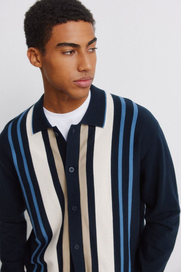 Springfield Vertical striped button cardigan blue