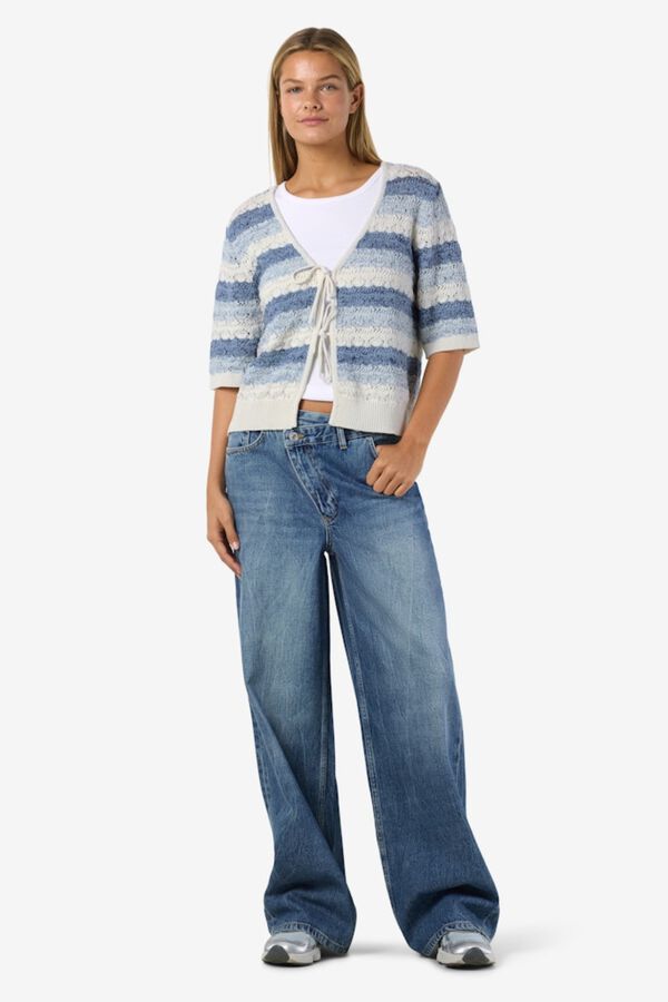 Noisy May Pointelle knit tie top blue