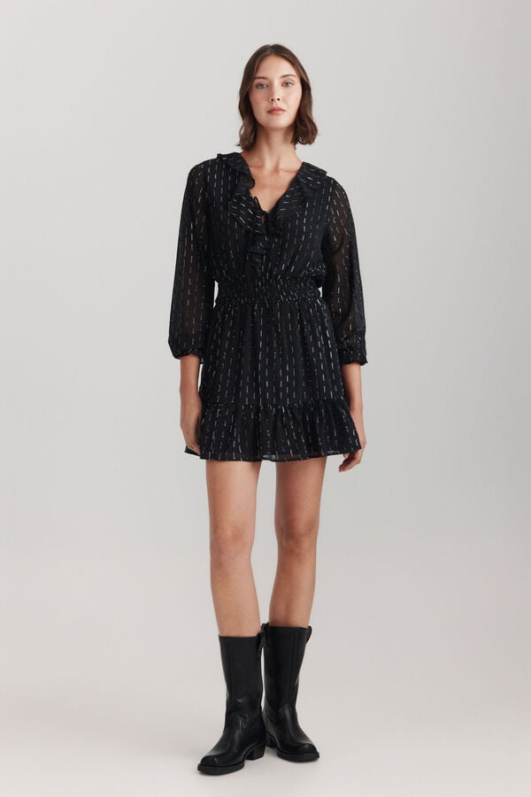 Springfield Short dress with glitter ruffles black