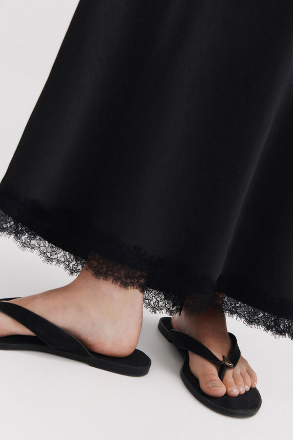 Springfield Satin-finish midi lace skirt black