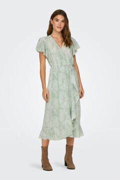Springfield Midi-Kleid Wickeloptik Rüschen grün