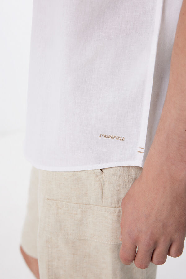 Springfield Linen shirt with Mandarin collar white