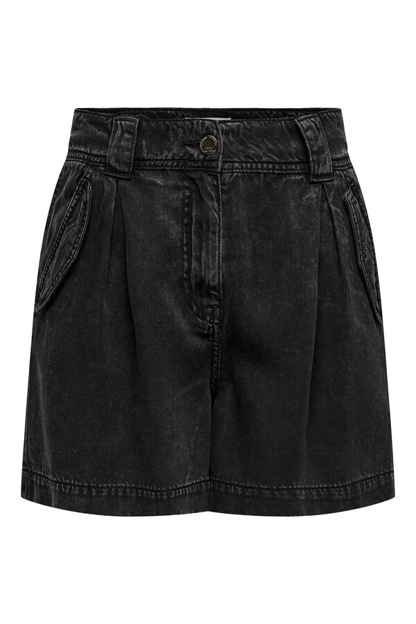 Springfield Calças curtas de cintura subida tecido lavado preto