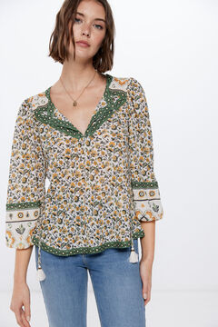 Springfield Mixed contrast print blouse beige