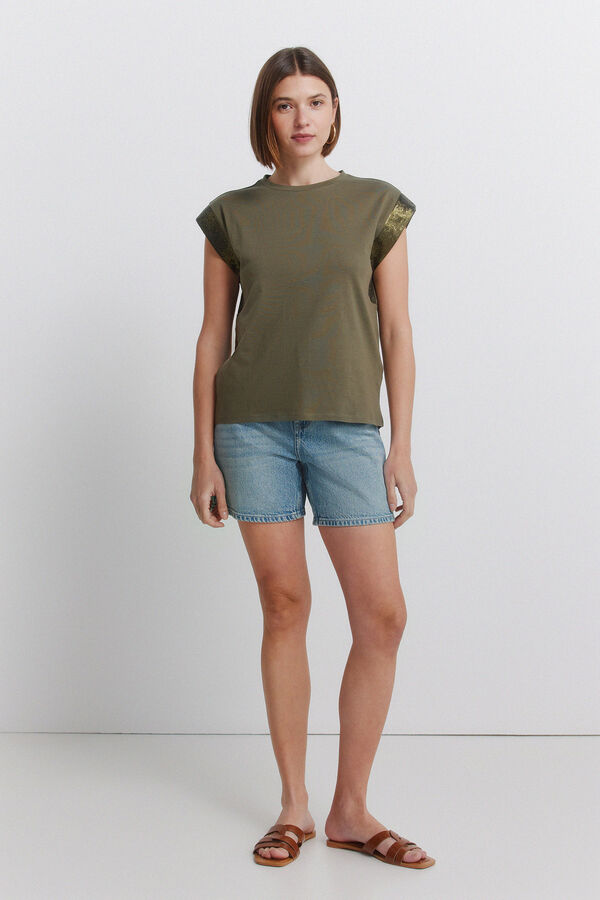 Springfield Sequin short sleeve T-shirt beige