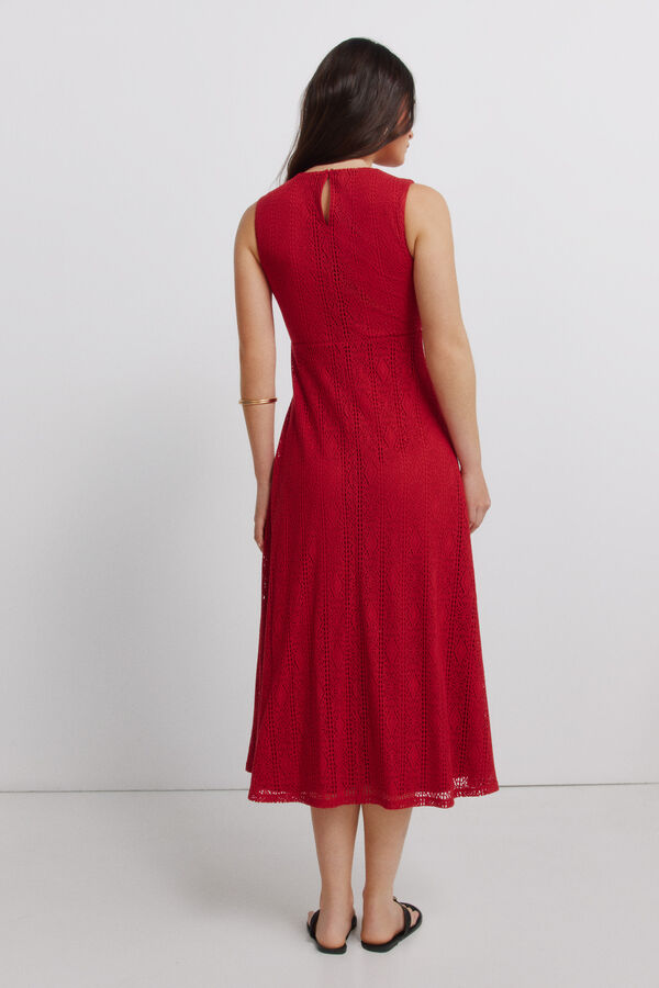 Springfield Robe midi &agrave; bretelles brod&eacute;e rouge