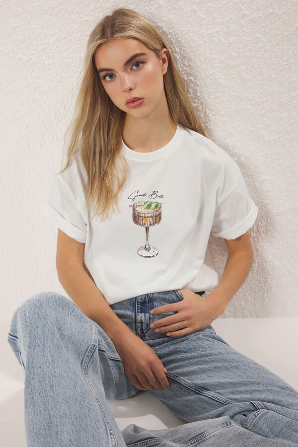 Trendyol Camiseta oversize manga corta blanco