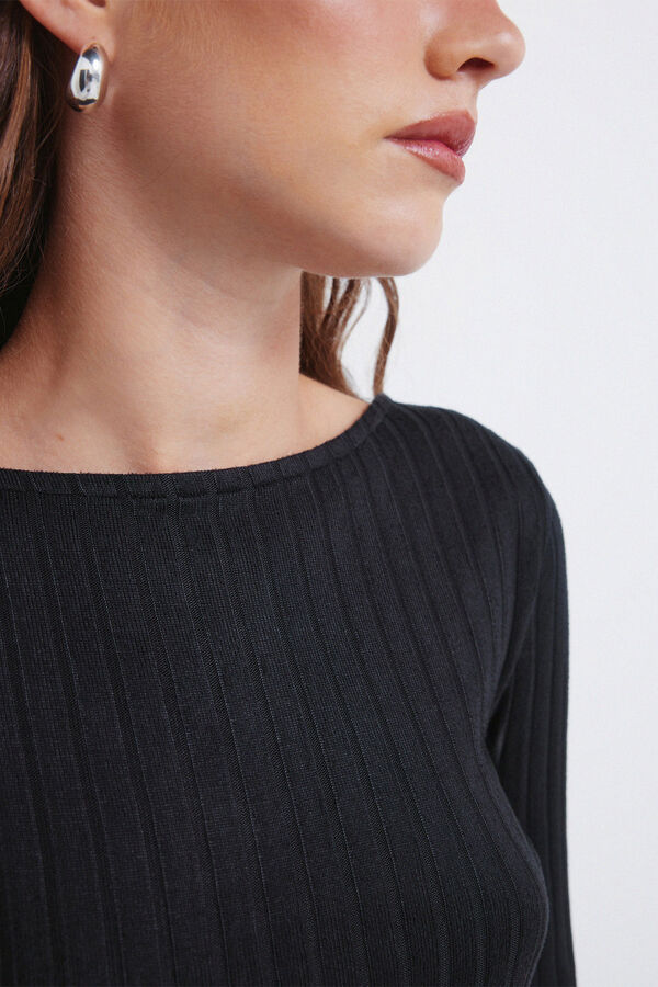 Springfield Ribbed boat neckline T-shirt black