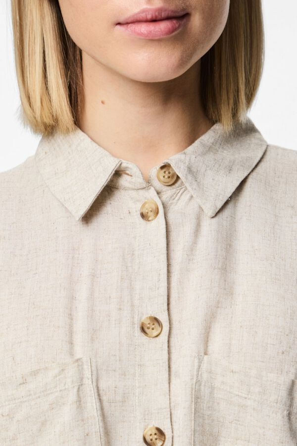 Pieces Linen knot detail short sleeve shirt brown