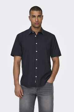 Springfield Linen shirt with short sleeves navy