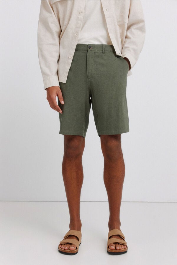 Springfield Bermuda dobby en lin comfort fit beige