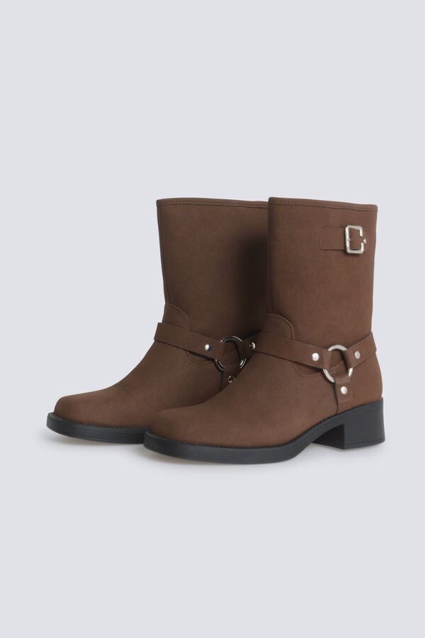 Springfield Brown flat biker boot nude