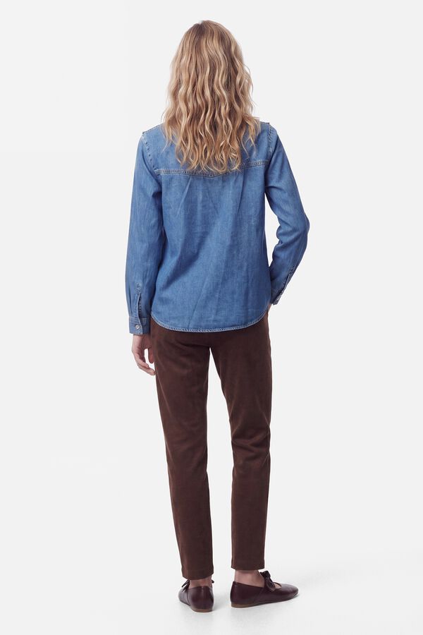 Pieces Denim shirt with ruffles blue