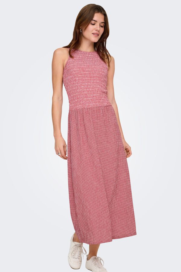Only Vestido largo cuadros vichy rojo