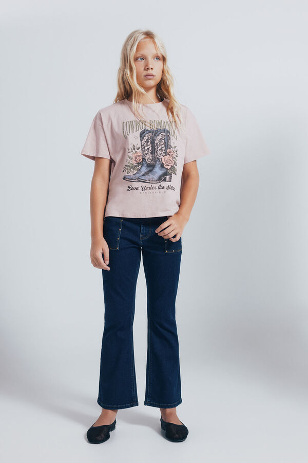 Springfield Kids Camiseta feminina com botas de cowboy rosa