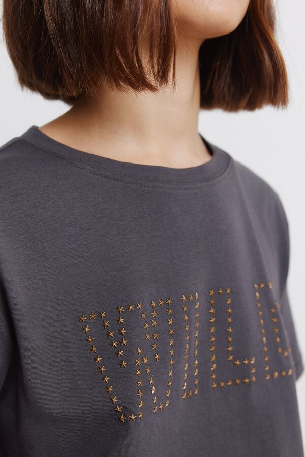 Springfield Cotton short sleeve studded T-shirt grey